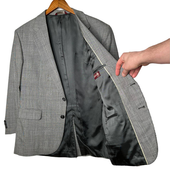 Botany 500 Mens 42R 2 Piece Suit Jacket Wool Blazer Dress Pant 32x30 Plaid Gray - Picture 7 of 14